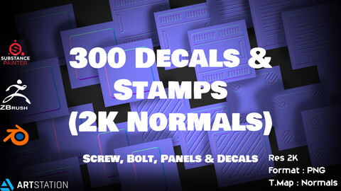 300 Decals & Stamps pack( 2k normal maps)