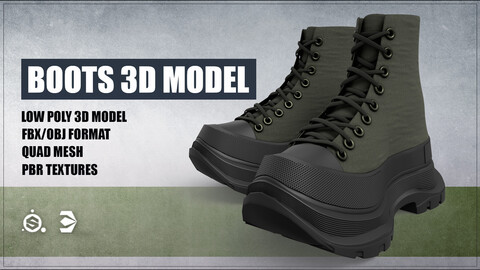 Boots Low Poly 3d Model PBR (PBR)
