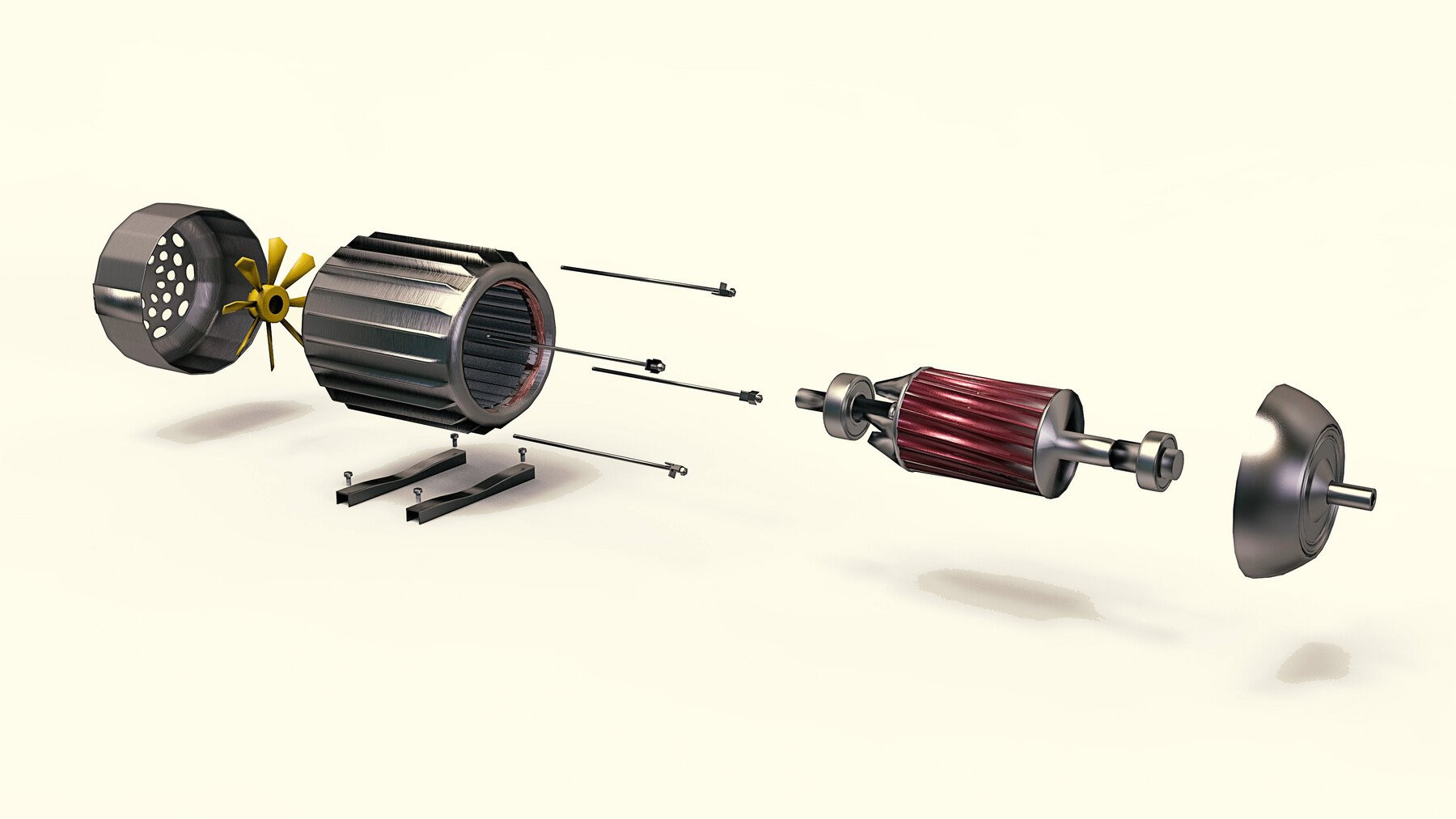 ArtStation - Electric motor - motor casing, stator, rotor armature, winding,  exploded model | Game Assets