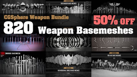 820 Weapon Basemeshes ( CGSphere Weapon Bundle ) 60% OFF * Commercial License  *