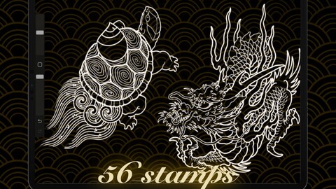 50+ Japanese Tattoo Stamps For Procreate | Procreate Tattoo Brushset | High Quality Japanese Tattoo Flash Stamps For Tattoo Design