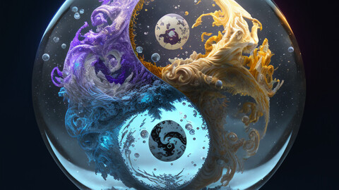 Artistic yin-yang symbol within a sphere