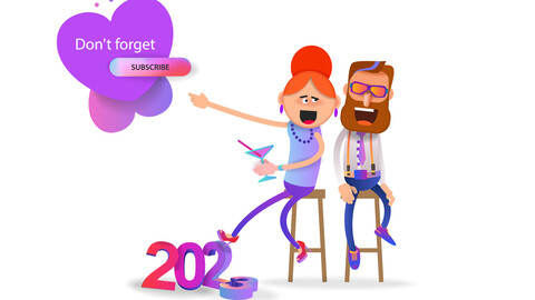 Cartoon man and girl sitting on bar stools