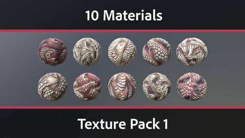 10 Materials Skin Monster Seamless PBR Pack 1