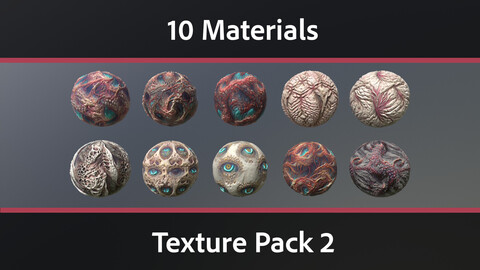 10 Materials Skin Monster Seamless PBR Pack 2