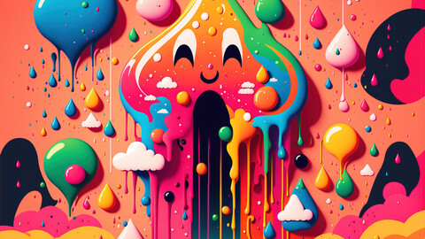 8k+ Digital Print Download of Psychedelic Paint Drip Rainbow Rain Clouds 1.2 - Psychedelia Dripping Paint Rainy Landscape - Artwork / Illustration / Reference Art