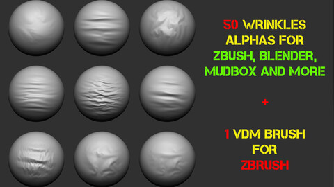 50 Wrinkles Alphas + 1 VDM Brush for Zbrush v2