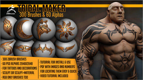 Tribal Maker 300 ZBrush Brushes And 60 Alphas