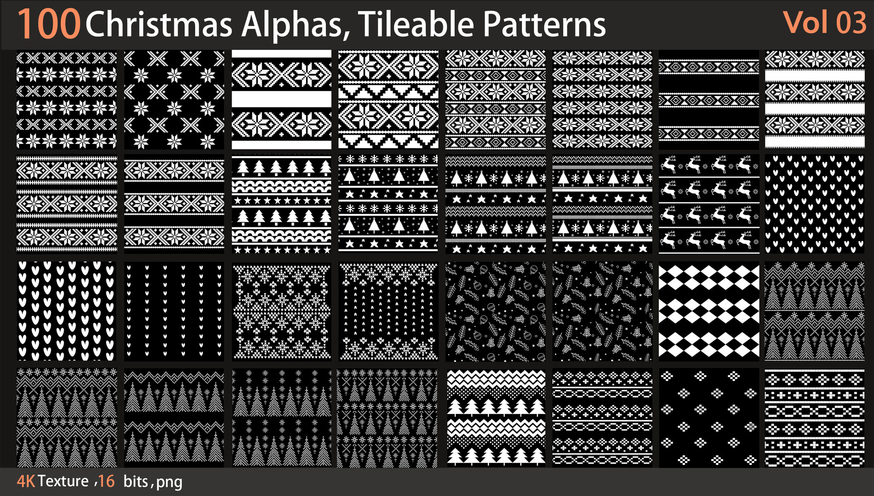 ArtStation - 100 Christmas Alphas, Tileable Patterns _ VOL 3 | Brushes