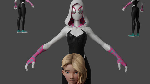 Spider Gwen Stacy Spiderman Spiderverse Lowpoly RIgged