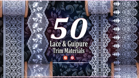 50 Lace and Guipure Trim Materials ( SBSAR + Textures ) .Vol3