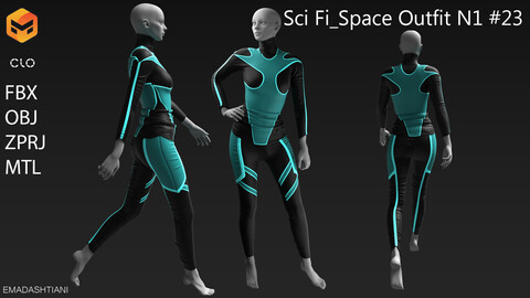 Sci Fi _ Space Outfit N1#23 _ Marvelous designer/CLO Project Files+fbx+obj+mtl