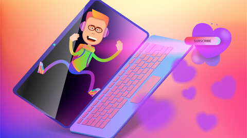 Cartoon boy tries to get out of the laptop screen