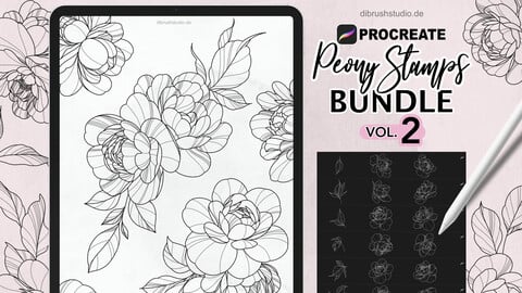 Procreate - Peony Tattoo Stamps VOL. 2