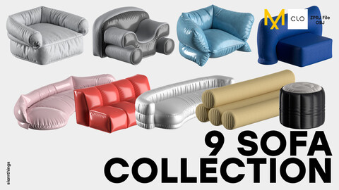 9 SOFA COLLECTION - Clo 3D / Marvelous Designer + OBJ / STREETWEAR / HYPEBEAST / FUTURE FASHION / FURNITURE