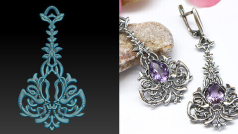 Long earrings with openwork pattern. Fantasy style. Printable jewelry 3D model.