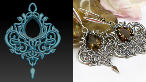 Dangle earrings in fantasy style. Download jewelry 3D model for printing