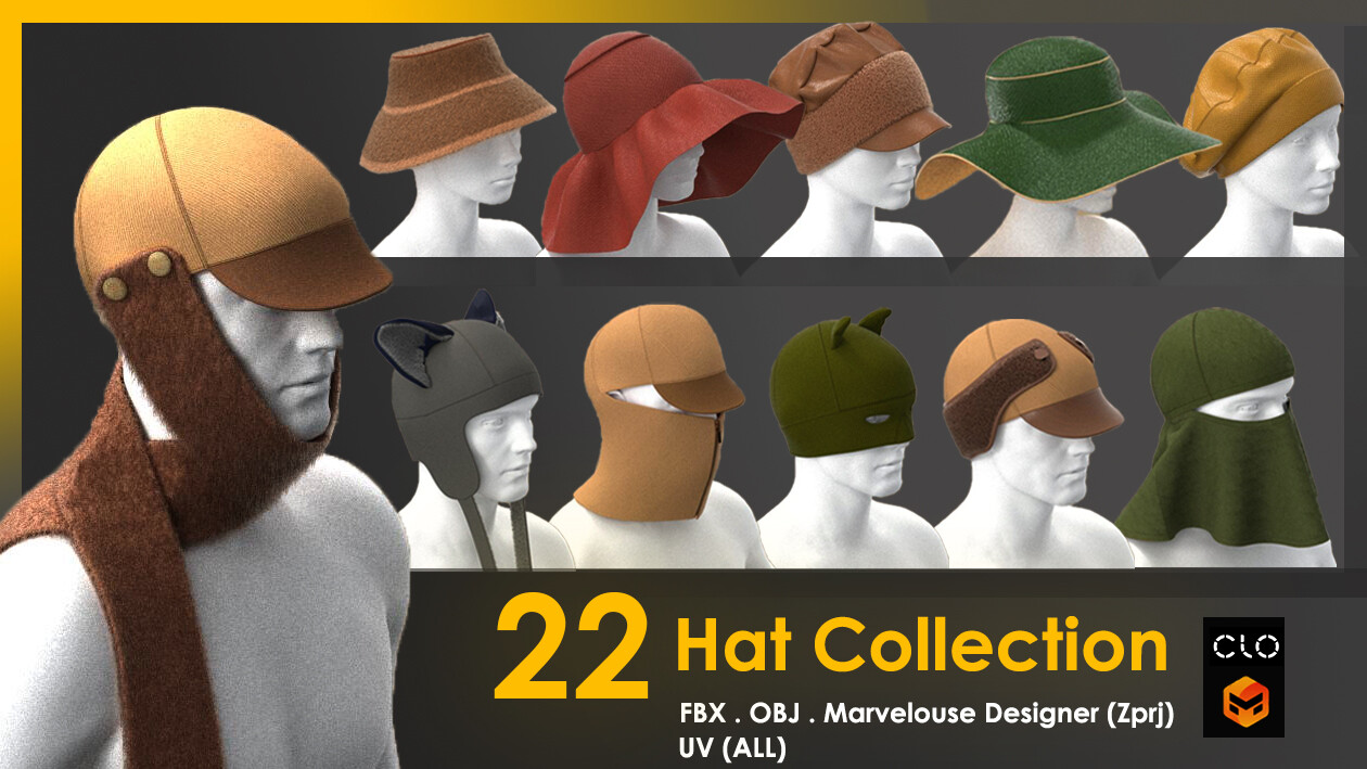 ArtStation - 22 MEN AND WOMEN'S HAT PACK | Game Assets