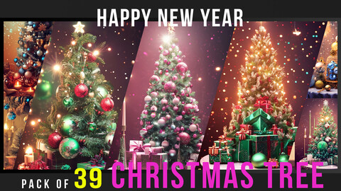 Set of Christmas trees, balls and garlands. Christmas backgrounds. Happy New Year wallpapers.