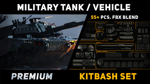 Sci-Fi Military Tank / Vehicle kitbash set for concept art, illustration and games 55pcs