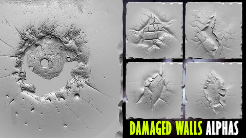 50+ Damaged Walls Alphas for Zbrush, Blender