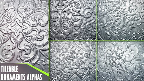 Ornaments Tileable Alphas (Displacement Maps) for ZBrush, Blender, Substance Painter vol.3