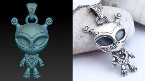 Cute alien pendant model without a stone, looks better with oxidizing. Jewelry 3d model to print