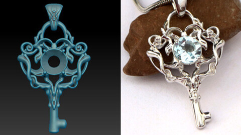 Key pendant necklace with a stone. Jewelry 3D model for printing