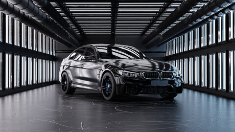 BMW M3 Model (Rigged) + Scene Garage | 3D Blender File (Textured)