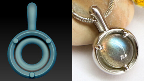 Minimalistic pendant with a cabochon cut stone. Printable jewelry 3D model.