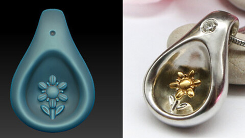 Pendant in the form of a drop with a small flower inside. Jewelry 3D model for printing.