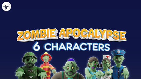 6 Cartoon Zombie APOCALYPSE Characters with Rig and Blendshapes Pack