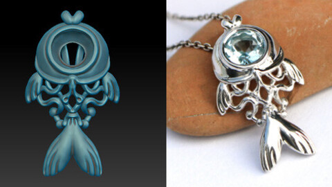 Small fish pendant with a stone in the eye. Jewelry 3D model for printing.