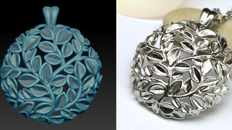 Round pendant with leaves withour stones. Download jewelry 3D model for printing.