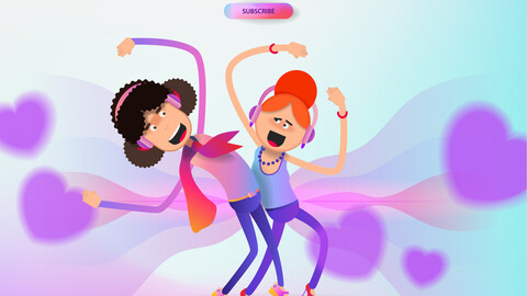 Two cartoon girls dancing at a party