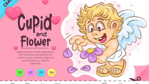 Cartoon Cupid and Flower. Clipart