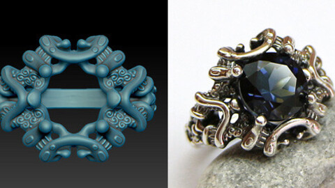 Jewelry 3D model for printing. Sculpted ring in a fantasy or vintage style