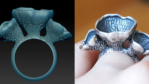 Printable 3d model. Original jewelry design. Ring in the form of woodland plants or mushrooms