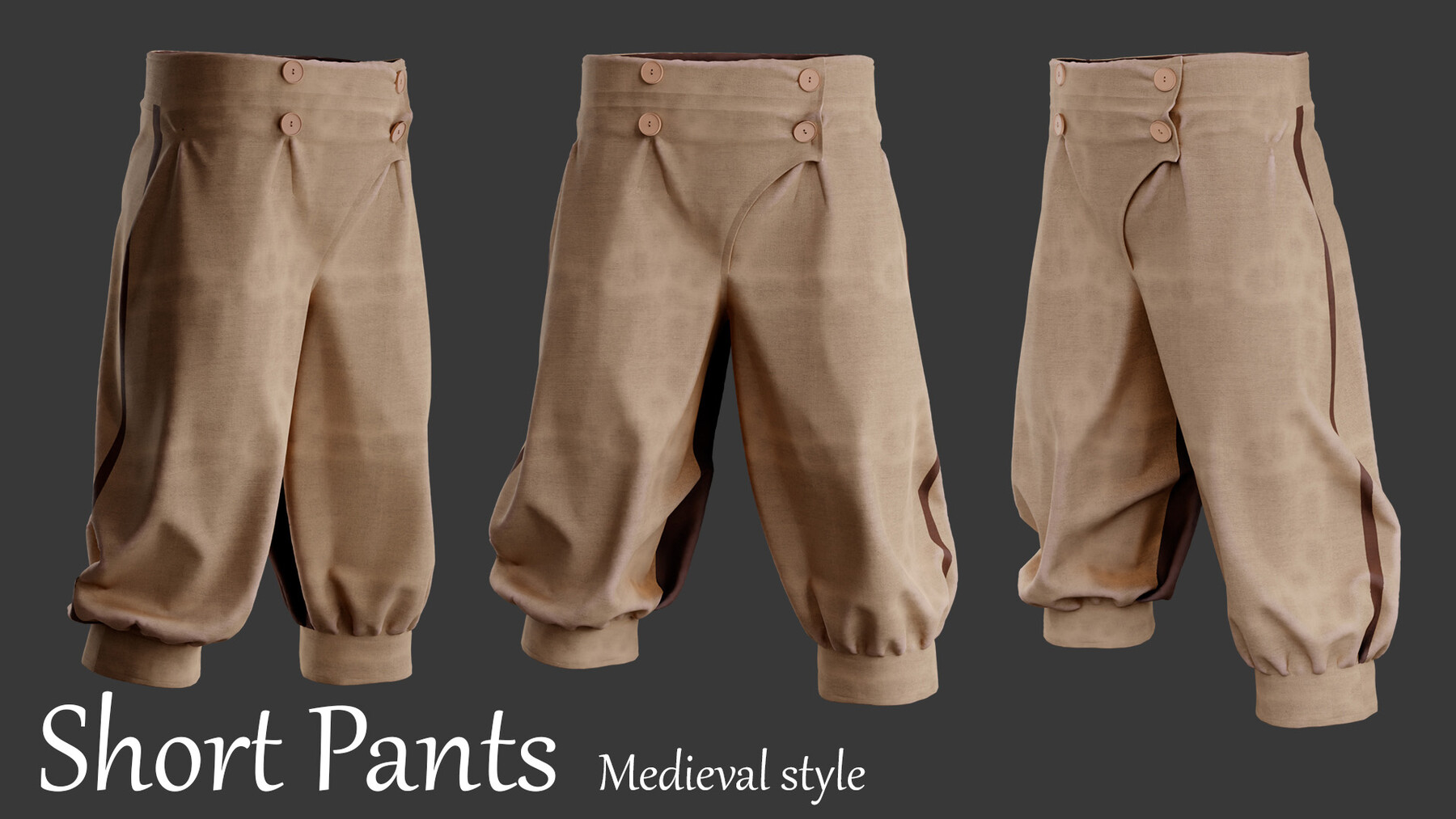 ArtStation Short pants Medieval style. Marvelous designer and Clo3D