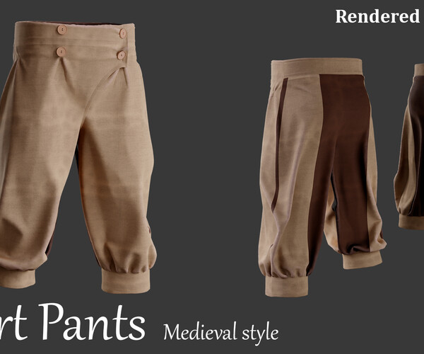 ArtStation Short pants Medieval style. Marvelous designer and Clo3D