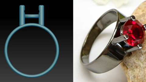 Jewelry 3D model for printing. Impressive ring with a round stone.