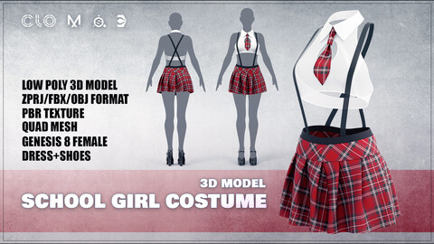 School Girl Costume Low-poly 3D model (PBR)