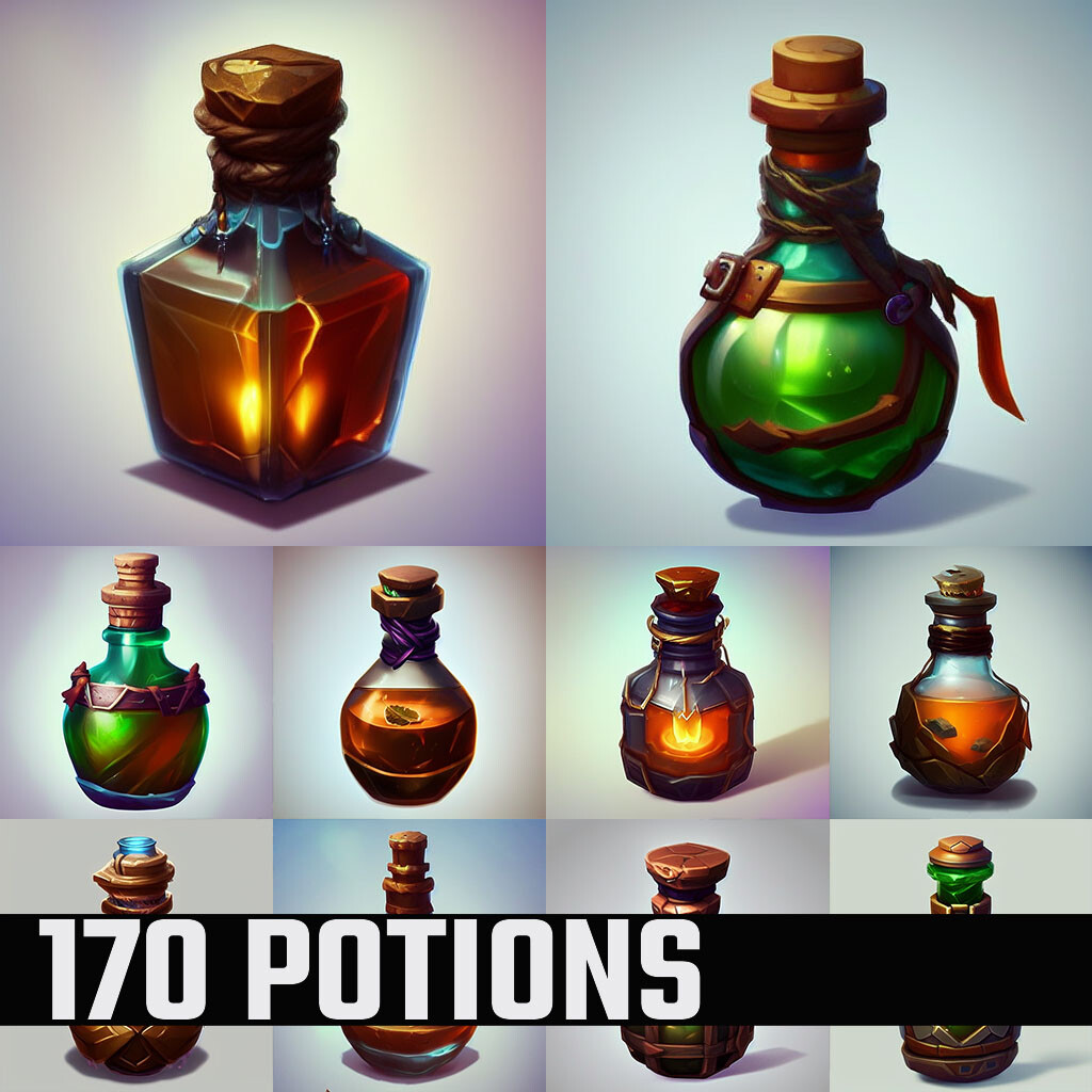 ArtStation - 170 UNIQUE potions (512x512) | Game Assets