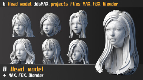 8 female head models for all 3D software