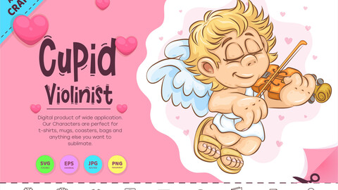 Cartoon Cupid Violinist. Clipart