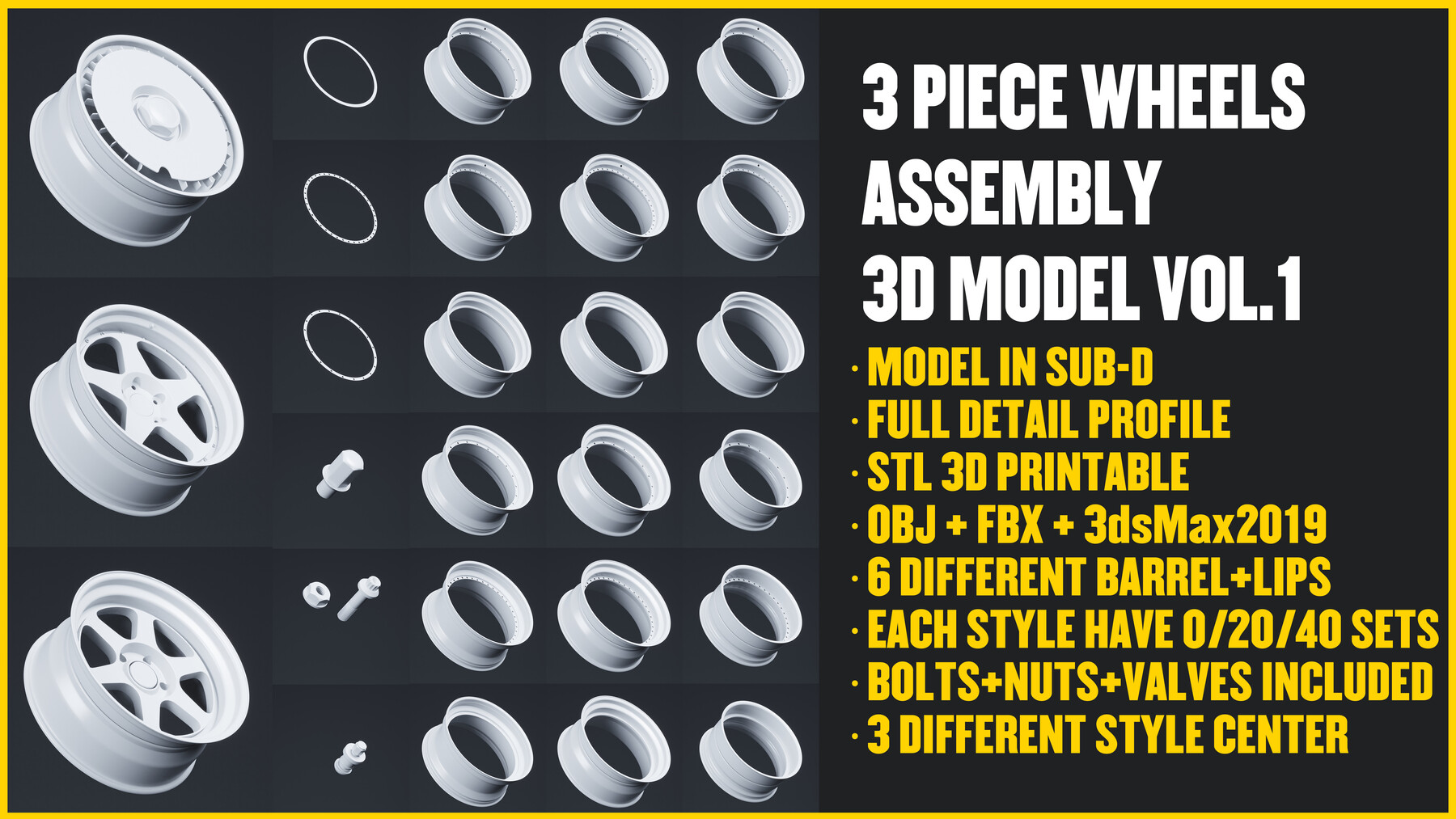 ArtStation 3 PIECE WHEELS ASSEMBLY PACKAGE VOL 1 Resources
