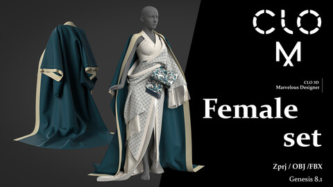 Female set / Marvelous Designer/Clo3D project file + OBJ