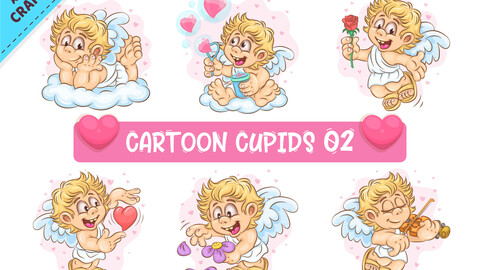 Set of Cartoon Cupid 02. Clipart.