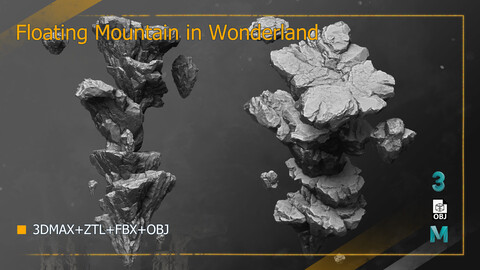 Floating Mountain in Wonderland Natural Rocks 3D High-Poly models