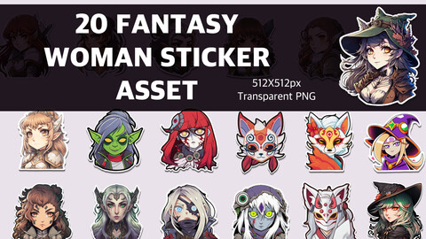 20 Fantasy Woman Sticker Bundle - Die Cut Stickers - PNG Transparent